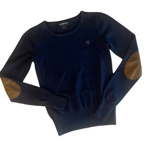Ariat Women's Dark Blue Merino Wool Sweater with Tan Elbow Patches